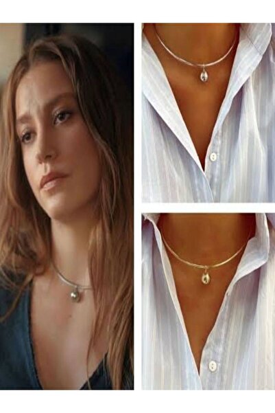 şira sirius Kadın Trend Top Uçlu Seranay Choker Gümüş Renk Kolye