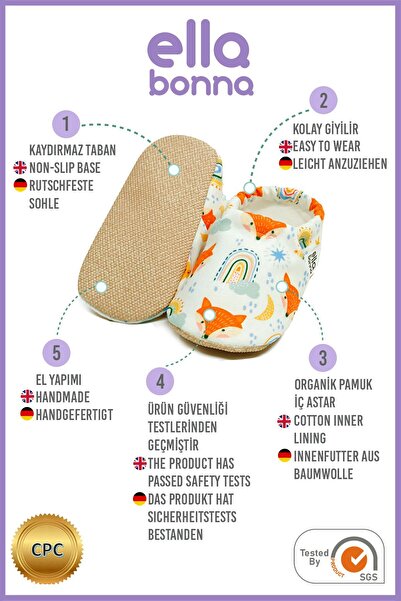 Ella Bonna Baby Slippers - Non-Slip Sole, Fox Size, Home Boots Slippers Nursery Shoes