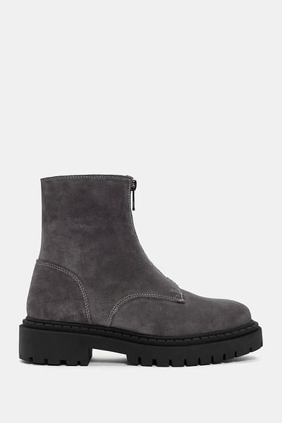 Bestyle Ziva Dark Grey Suede Δερμάτινες Γυναικείες Μπότες - Με φερμουάρ
