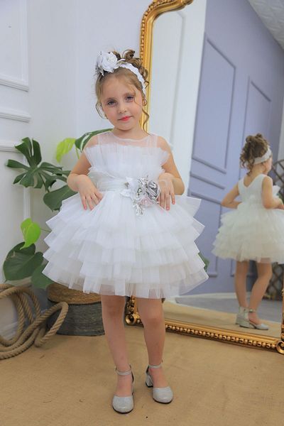 MİSS RAİN Girls' Evening Dress wiTh ShorT Tulle SKirT and Flower DeTail