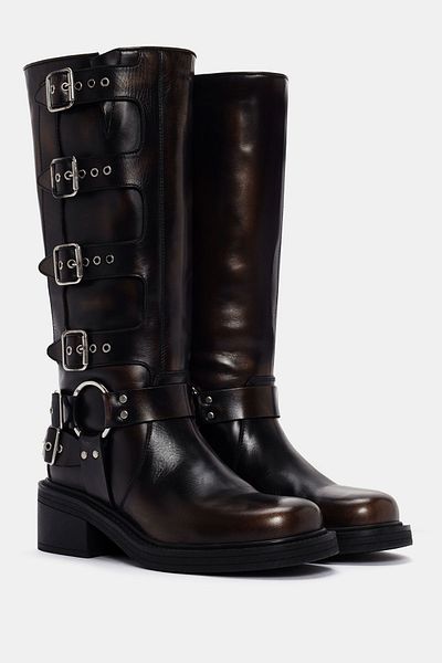 Bestyle Hero Women - Bronze Metallic Real Leather Biker Boots