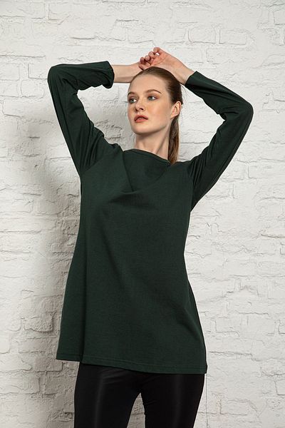 MyBen Women's Navy Blue Long Sleeve Cotton Crew Neck Combed Cotton Tunic-underwear Slm36