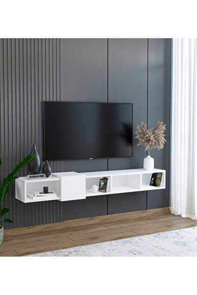 subahome Slimline Beyaz Duvara Monte Açık Raflı Minimalist Tv Ünitesi  160 cm...