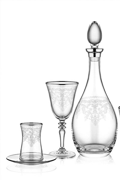 DECOSTYLE Victory Silver 61 Piece Paşabahçe Glass Cup Set for 12 People