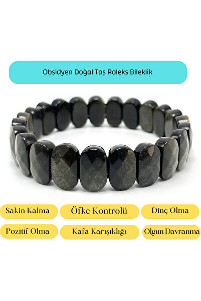 YILDIZ DOĞAL TAŞ Sertifikalı Obsidyen Doğal Taş Roleks Bileklik