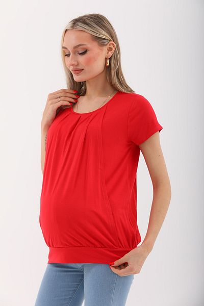 MEGHAN L.A Red Maternity & Maternity Soft Fabric Blouse with Breastfeeding Features