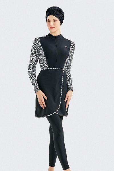 C&City Vollständig bedeckter Hijab-Badeanzug mit Rock und Strumpfhose C13059, kariert