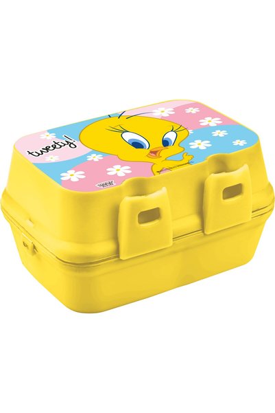 OPTİZON Tweety Two-Tiered Lunch Box with Compartments and Fork and Spoon, Double Layer, Lunch Box