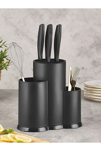Orvila Black Countertop Organizer - Organizer με θήκη για μαχαίρια, μαχαιροπήρουνα και κουτάλια