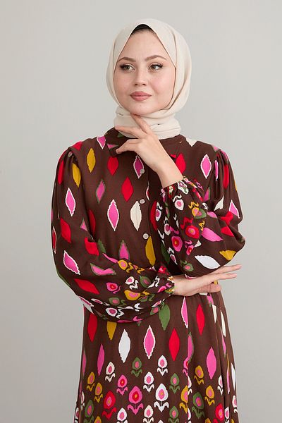 InStyle Casual Viscose Shirt γιακά Φόρεμα - Καφέ