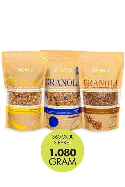Mom's Natural Foods 3 Pack Granola Banana-Walnut 360g / Blueberry 360g / Ground Pistachio 360g
