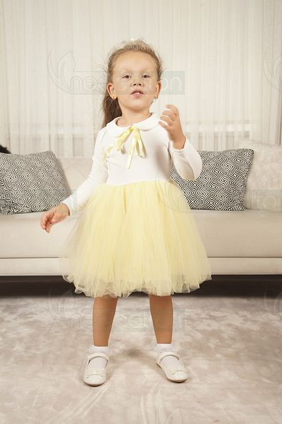 neocotton Girl - Baby Collar and Long Sleeve Lined Tulle Dress