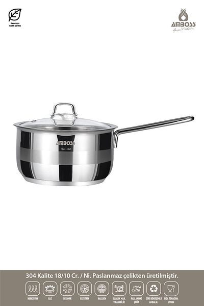 Amboss Cool Stainless Steel Induction-Based Milk Bowl, Sauce Bowl - 16 Cm with Glass Lid