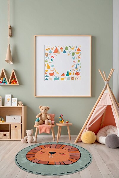 Depoba Marta Şönil  Antibakteriyel Yıkanabilir Kaymaz Pamuk Tabanlı Yuvarlak Çocuk Halısı