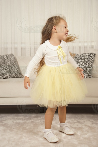 neocotton Kız Çocuk Bebe Yaka Uzun Kollu Astarlı Tüllü Elbise