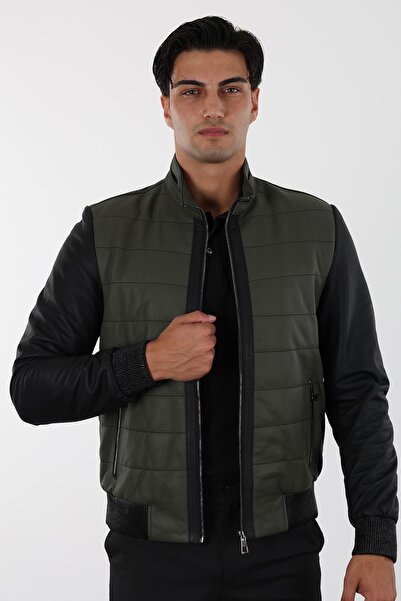 Derihouse Tayga Erkek Yeşil Kısa Hakiki Deri Ceket