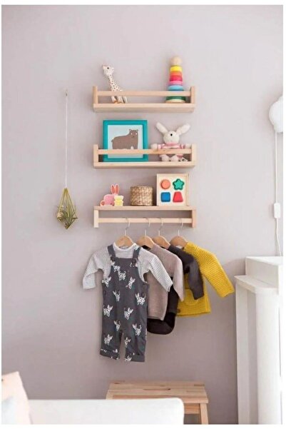 PreArt Montessori Kitaplık Çocuk Odası Duvar Rafı Ahşap Kitaplık 30 Cm Raf 3 ...