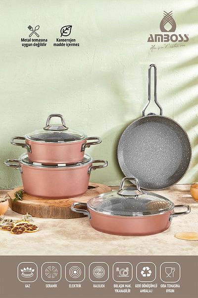 Amboss Crystal 7-Piece Granite Double Colored Pot Set - Rose Gold