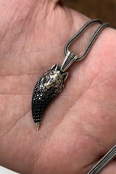 cheetah quality Kurt Dişi 925 Ayar Gümüş Özel Yapım Erkek Kolyesi