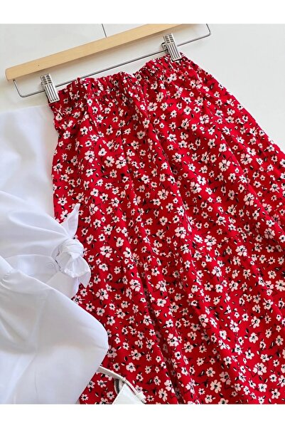 Namaste Vintage Renkli çiçekli beli lastikli viskon etek (S/M/L beden uyumlu)