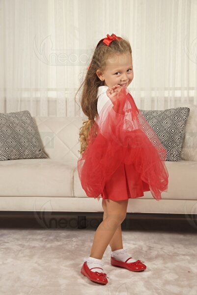 neocotton Kız Çocuk Bebe Yaka Uzun Kollu Astarlı Tüllü Elbise