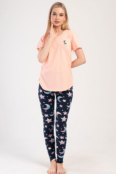 VİENETTA Women's Cotton Short Sleeve Tights Pajama Set - 403276