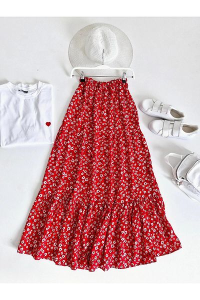 Namaste Vintage Colorful Floral Patterned Viscose Skirt - Elastic Waist (Size Matching S/M/L)