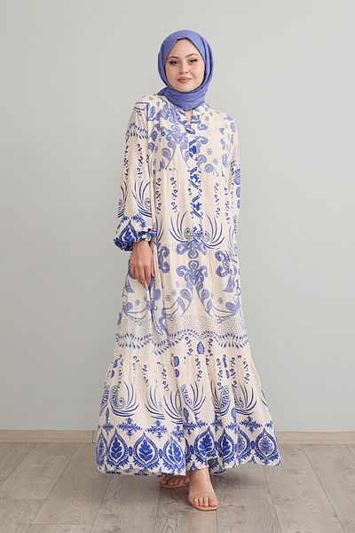 InStyle Blue Viscose Dress - Mixed Ethnic Pattern