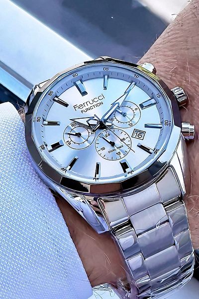 Ferrucci Men's Wristwatch 3 Atm Waterproof Silver Color Steel Cord Bracelet Gift Fre2021c2