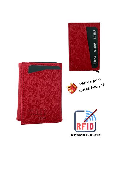 Walle's Polo (with gift card holder) Red Leather Aluminum Automatic Mechanism Women's Wallet-card holder