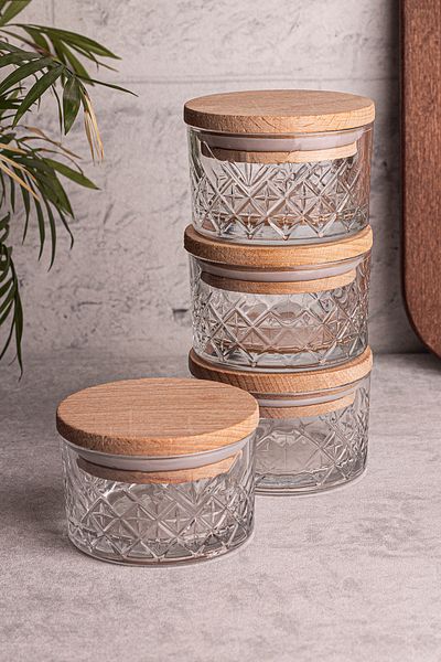 Snippy Milla Soft 4-Piece Wooden Vacuumed Glass Breakfast Multi-Purpose Glass Snack Bowl with Lid 230 ml