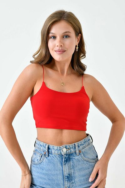 lovebox Red Crop Blouse - Cotton, Rubber Strap, Women's, 10530