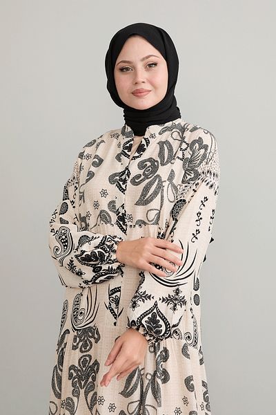 InStyle Black Viscose - Ethnic Patterned Mixed Dress