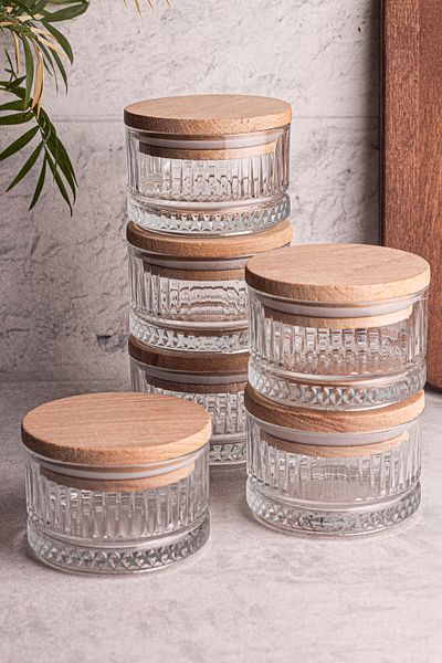 Snippy Bella Soft 6-Piece Glass Snack Bowl - Wooden Vacuum, Camping Breakfast, Multi-Purpose 235 ml