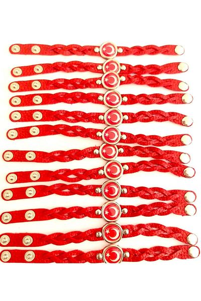 şahane parti Turkish Flag Knitted Bracelet 12 Pieces