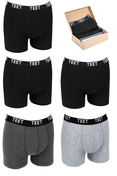 TEET Ανδρικό Boxer Premium Σετ 5 βαμβακερών λύκρα μονόχρωμο δώρο με πλήρη φόρμα