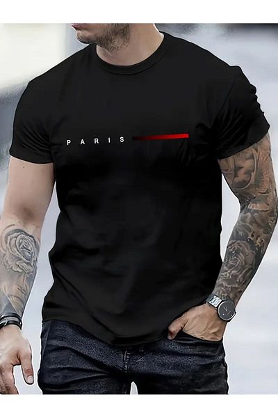 SUNFREE Μπλουζάκι με λευκή στάμπα Paris Short Stripe Oversize - Crew Neck