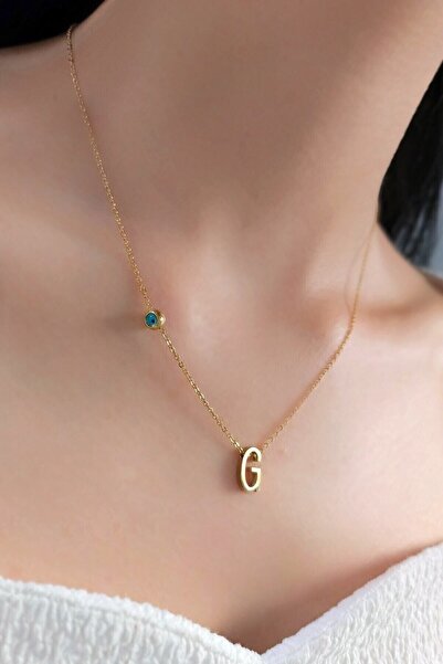 touch of shine Harf Nazar Boncuklu Gold Renk Zarif Paslanmaz Çelik Kolye