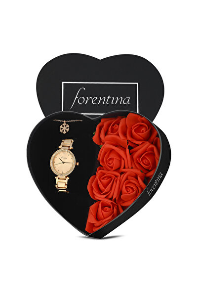 Forentina Rose Kaplama Kartanesi Kolye Saat-Özel Güllü Kutuda Hediye Set PS3722