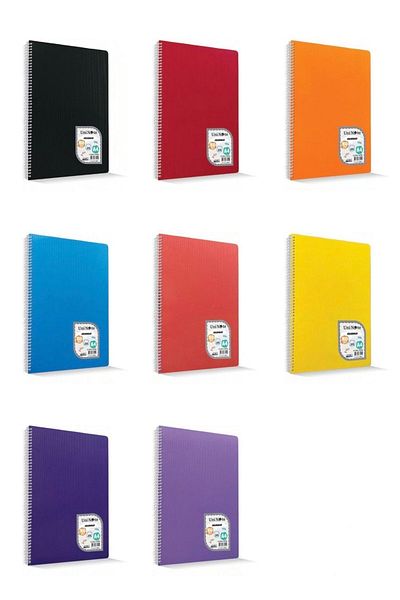 ÇINAR DEFTER Colormaxi (pachet de 8) - Caiet din plastic cu 4 foi de frunze, spirale cu carouri și dungi