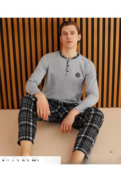 Pijamoni Ανδρικό μονό ζέρσεϊ 15cm - 1 μακρυμάνικο σετ πιτζάμα 6300