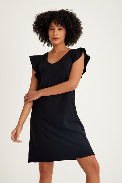Generic Brand Cotton Flounce Black Lycra Nightgown