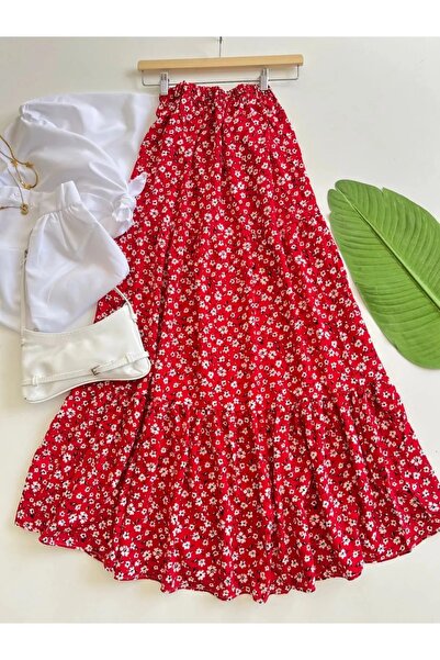 Namaste Vintage Renkli çiçekli beli lastikli viskon etek (S/M/L beden uyumlu)