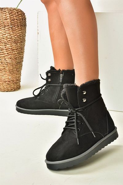 Fox Shoes Black Suede Women's Boots with Fur Inside N404003002
