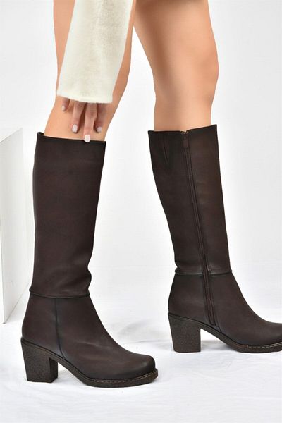 Fox Shoes Καφέ Γυναικείες Μπότες με Χοντρό Τακούνι C674250309
