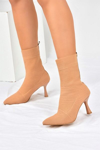 Fox Shoes Γυναικείες μπότες με λεπτό τακούνι Camel Knitwear L799593257