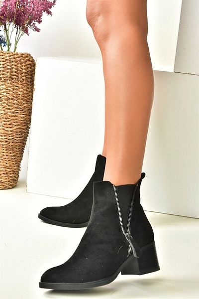 Fox Shoes Μαύρα σουέτ χαμηλοτάκουνα καθημερινά γυναικεία μποτάκια N518900902