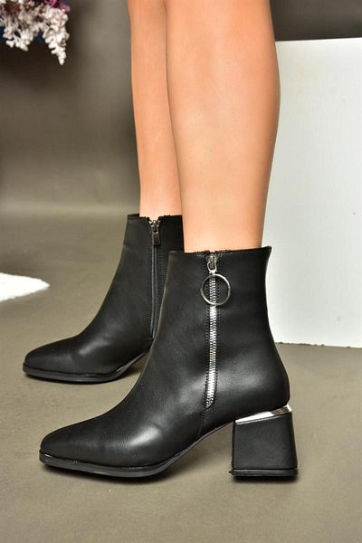 Fox Shoes R524500309 Μαύρες γυναικείες μπότες με χοντρό τακούνι