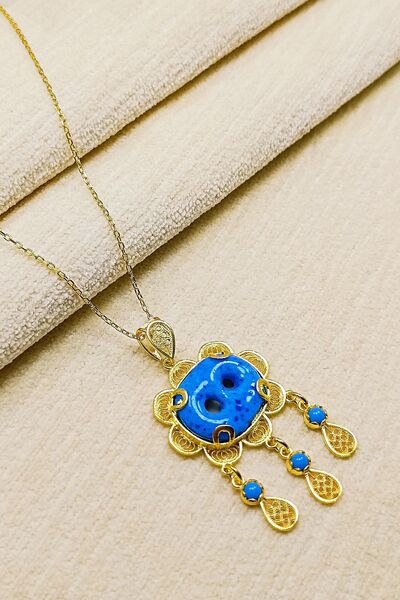 Oruçoğlu Gümüşçülük 925 Ayar Gümüş Gold Kaplama 2 Gözlü Midyat El Işi Telkari...