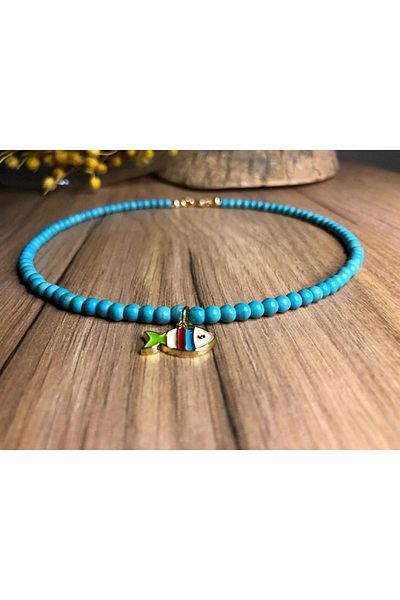 Stoneday Turquoise Stone Natural Crimped Stone Fish Pendant Special Design Necklace